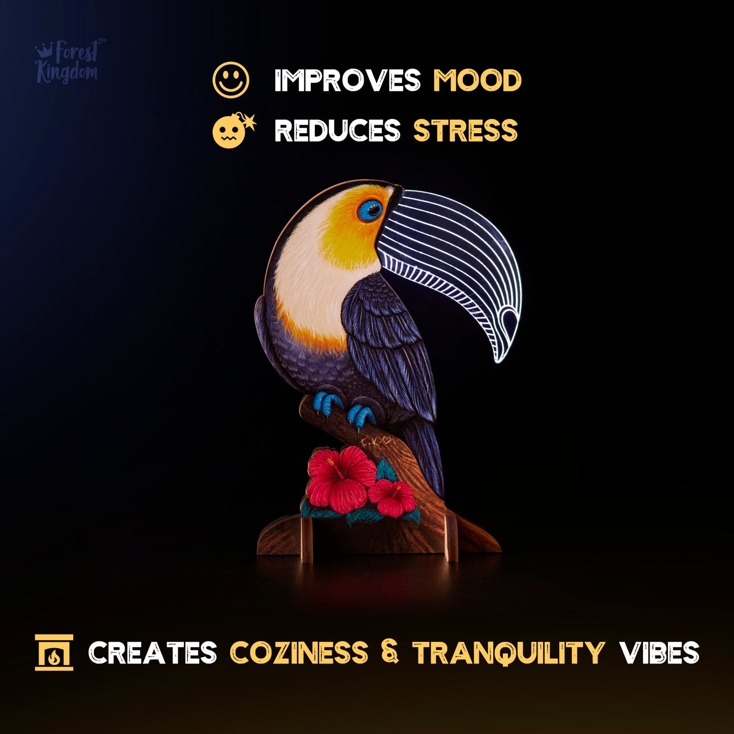 Дерев'яний настільний світильник - "Тропічний Тукан"